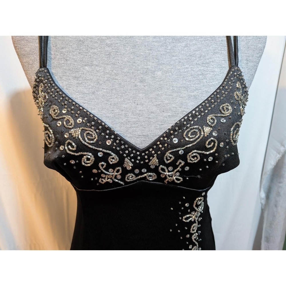 Prom Whimsigoth Formal Party Babydoll Glam Y2K 90s Cutout Black Bead 9/10 Dress - Picture 5 of 10